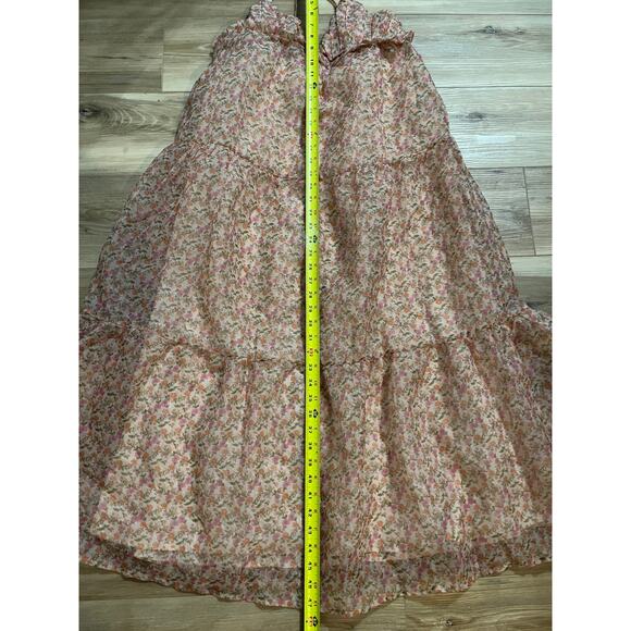 BB Woman Floral Tiered Midi Dress Peach Blush Spaghetti Strap Size MED Boho - Picture 7 of 7